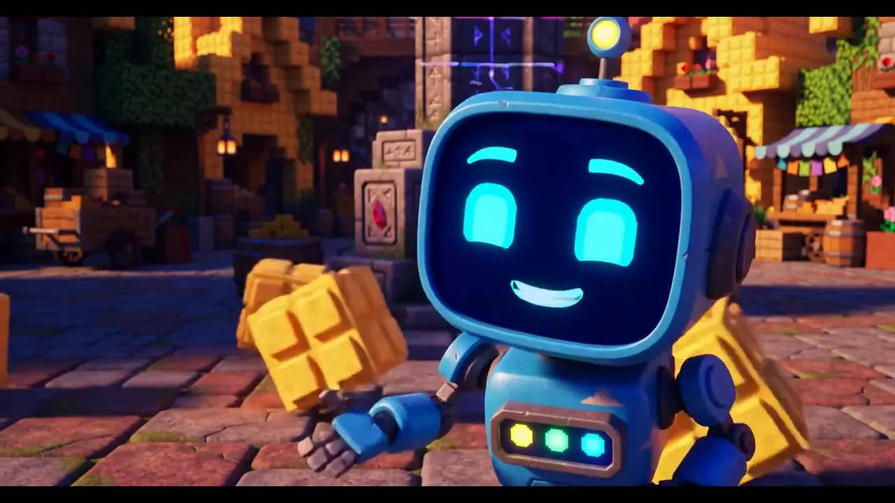 Digi in Ones Village holding a handful of yellow power cubes